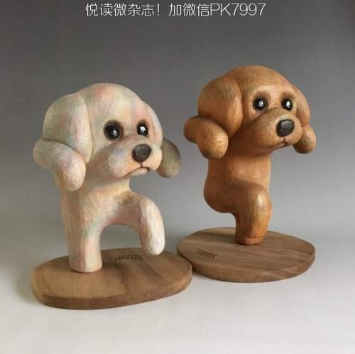 日本雕塑家田岛享央己的萌系木雕小动物